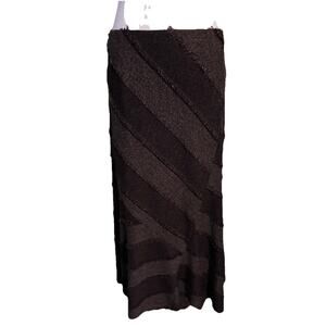 INSIGHT‎ Brown Textured Fringe Panel Maxi Skirt Size 8 Y2K Boho Artsy Layered
